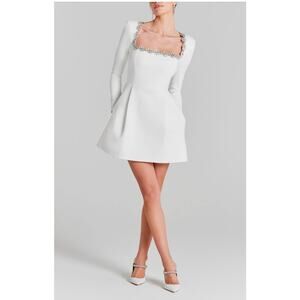 Nadine Merabi Kimberly White Rhinestone Long Sleeve Mini Dress